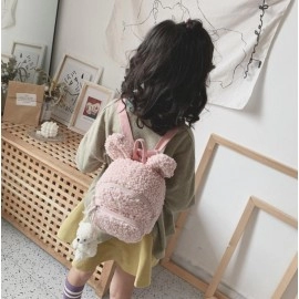 New Fashion Lovely Kids Newborn Plush Cute Backpack Cartoon Bunny Ear School Bags Winter Warm Fleece Daypack For Boys Girls