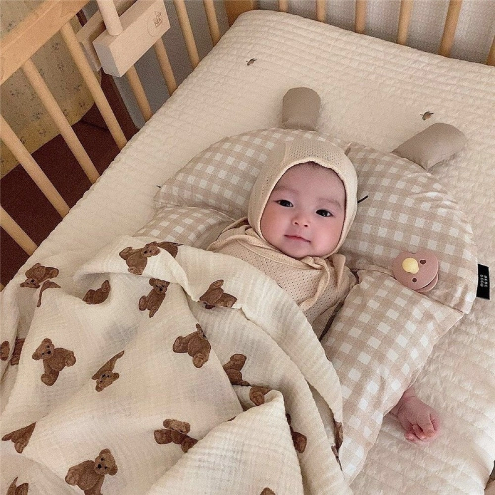 Blankets Bear Print Cotton Gauze Muslin Swaddle Wrap Newborn Infant Girls Boys Bedding Sleeping Blanket Accessory