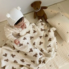 Blankets Bear Print Cotton Gauze Muslin Swaddle Wrap Newborn Infant Girls Boys Bedding Sleeping Blanket Accessory